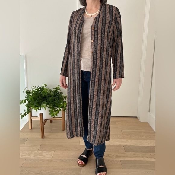 APRIL CORNELL Long Duster Button Front Coat Striped Floral Boho Chic Western - Picture 5 of 16